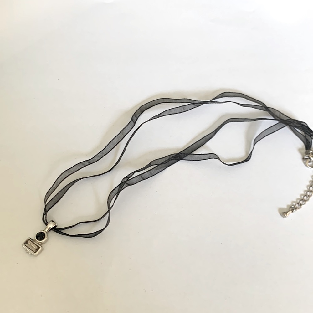 Cookie Lee Black Ribbon jeweled choker necklace